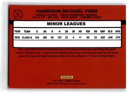 2023 Donruss #255 Harry Ford Seattle Mariners