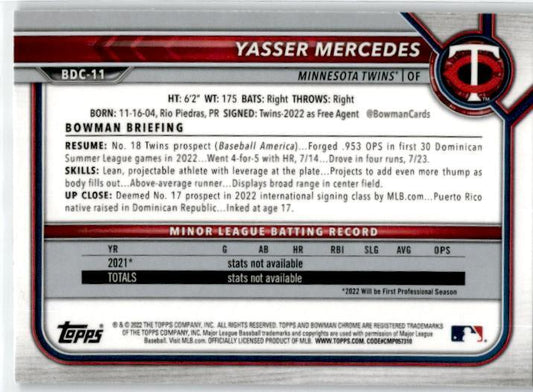 2023 Bowman Chrome Black & White Raywave #BDC-11 Yasser Mercedes Twins