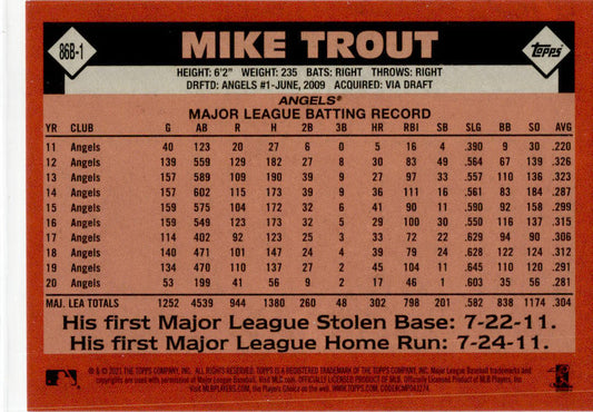 2021 Topps 1986 Baseball 35th Anniversary #86B-1 Mike Trout Los Angeles Angels