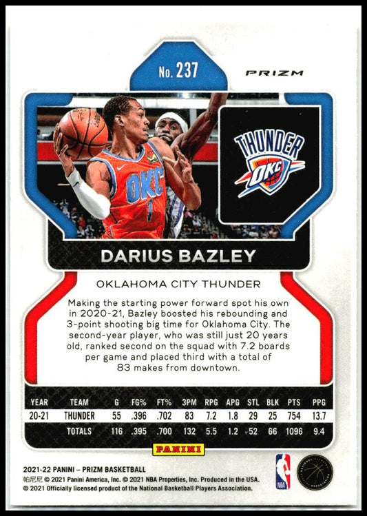 2021-22 Panini Prizm Orange Ice #237 Darius Bazley Oklahoma City Thunder