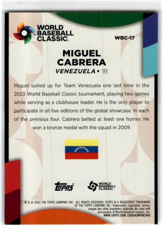 2023 Topps 2023 World Baseball Classic Stars #WBC-17 Miguel Cabrera Venezuela