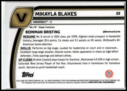 2024-25 Bowman University Chrome Green Shimmer #55 Mikayla Blakes Vanderbilt