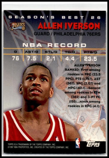 1997-98 Topps Season's Best #SB26 Allen Iverson Philadelphia 76ers