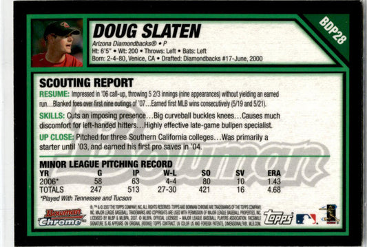 2007 Bowman Draft Picks & Prospects #BDP28 Doug Slaten Arizona Diamondbacks