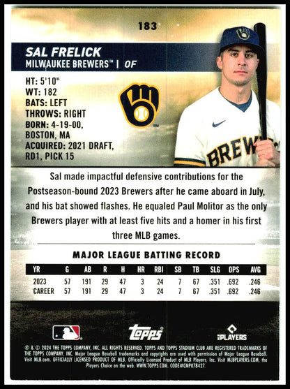 2024 Stadium Club #183 Sal Frelick Milwaukee Brewers