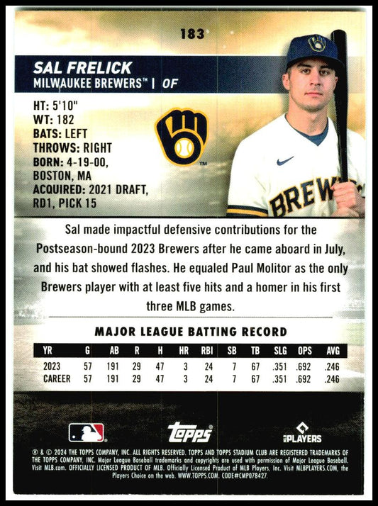 2024 Stadium Club #183 Sal Frelick Milwaukee Brewers