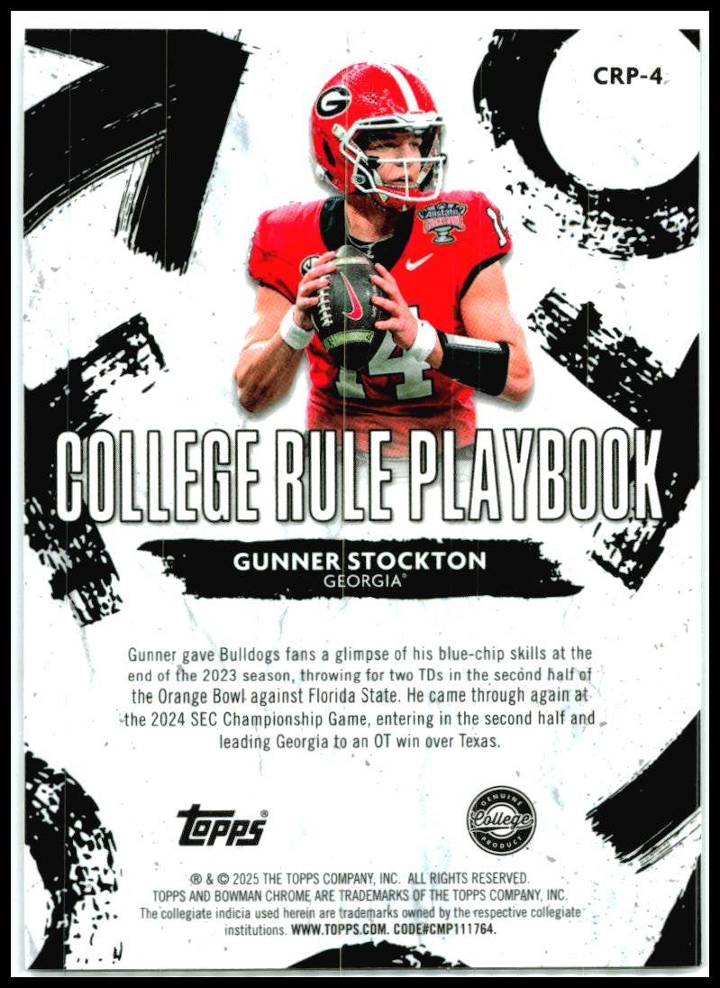 2025 University Chrome College Rule Playbook #CRP-4 Gunner Stockton Georgia