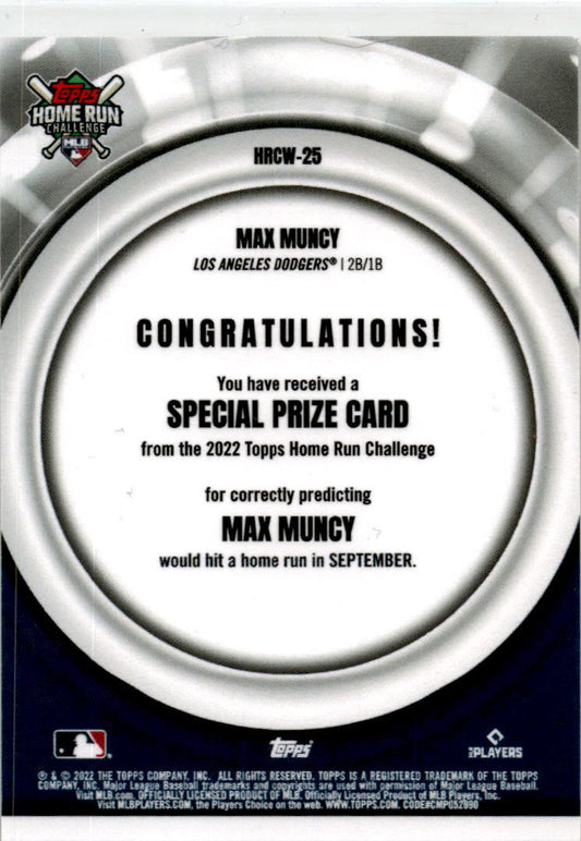 2022 Topps Home Run Challenge Winners September #HRCW-25 Max Muncy #/696 Dodgers