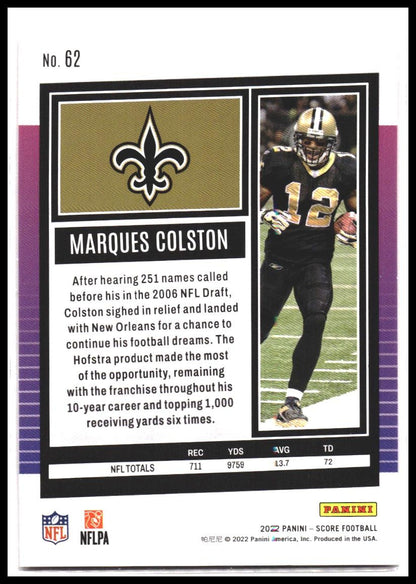 Marques Colston #62 2022 Score Dots Red #/499 SN