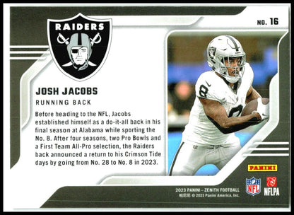 2023 Panini Zenith Behind the Numbers #16 Josh Jacobs Las Vegas Raiders
