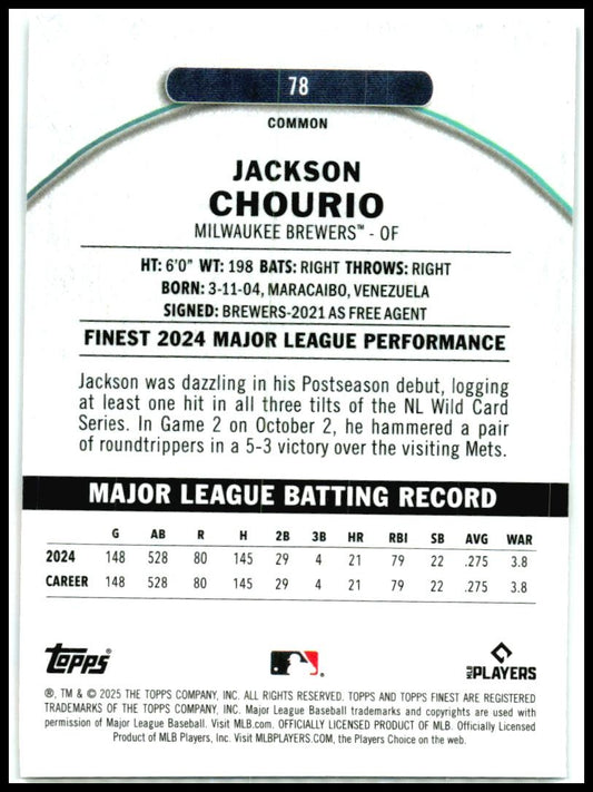 2025 Topps Finest #78 Jackson Chourio