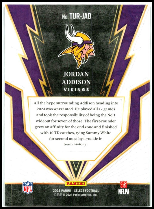 2023 Panini Select Turbocharged #TUR-JAD Jordan Addison Minnesota Vikings