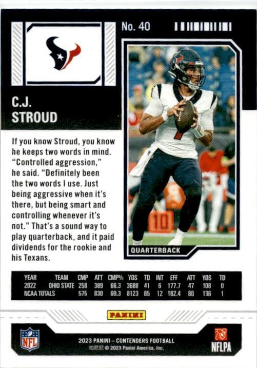 2023 Panini Contenders Game Ticket #40 C.J. Stroud Houston Texans