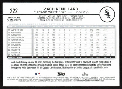 Zach Remillard #222 RC 2024 Topps Series One