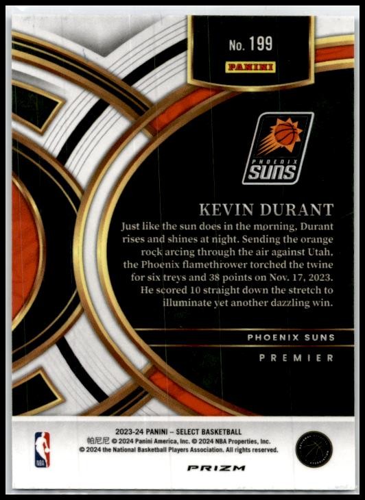 2023-24 Panini Select Blue Prizms #199 Kevin Durant Phoenix Suns