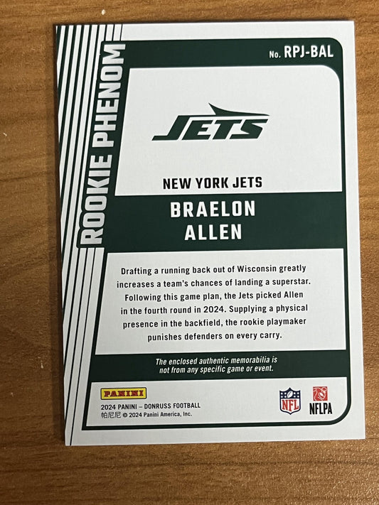 2024 Donruss Rookie Phenom Jerseys #RPJ-BAL Braelon Allen New York Jets