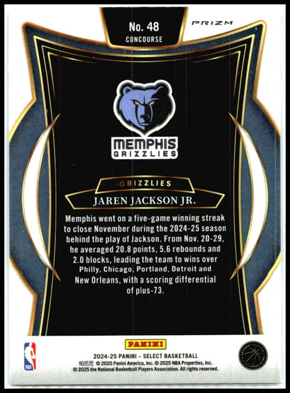 2024-25 Panini Select Silver Prizm #48 Jaren Jackson Jr. Memphis Grizzlies