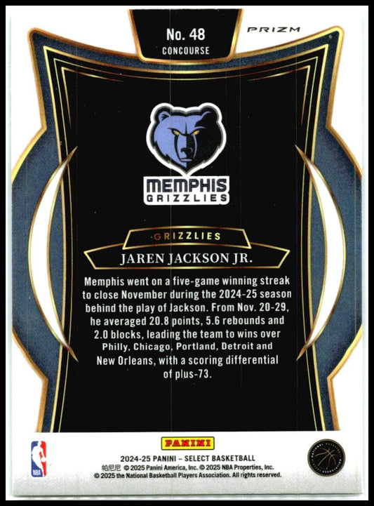 2024-25 Panini Select Silver Prizm #48 Jaren Jackson Jr. Memphis Grizzlies