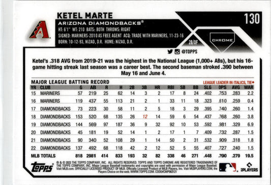 2023 Topps Chrome Sepia Refractor #130 Ketel Marte Arizona Diamondbacks