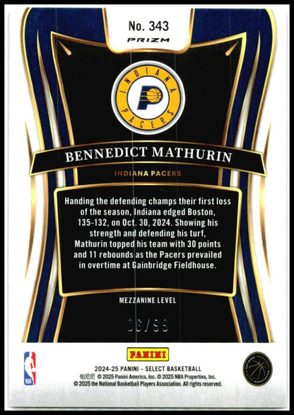 2024-25 Select Pink Cracked Ice Prizm #343 Bennedict Mathurin Indiana Pacers