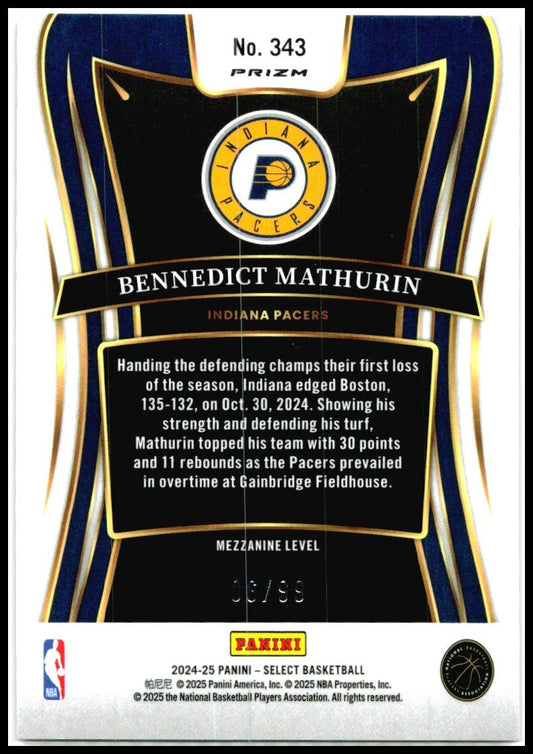 2024-25 Select Pink Cracked Ice Prizm #343 Bennedict Mathurin Indiana Pacers