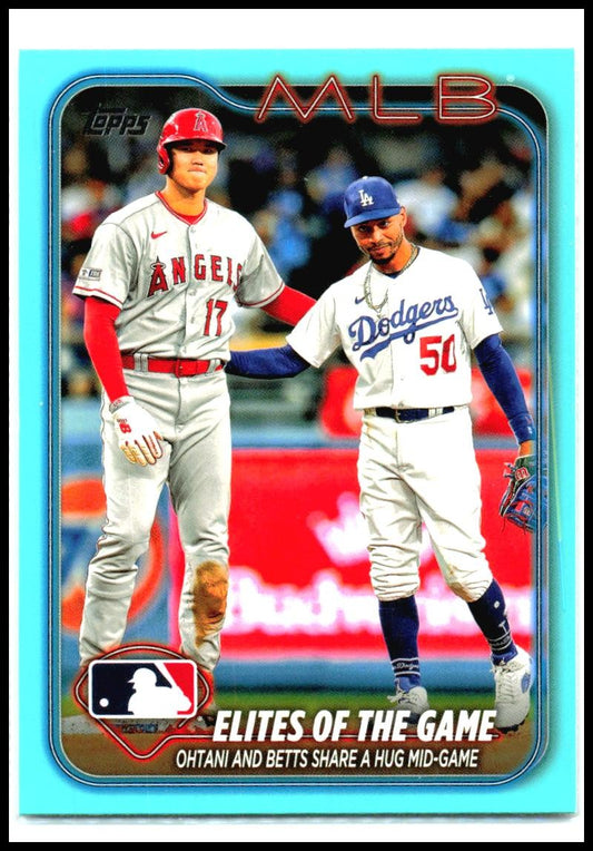 2024 Topps Aqua #138 Elites of the Game: Ohtani and Betts Share a Hug Mid-Game