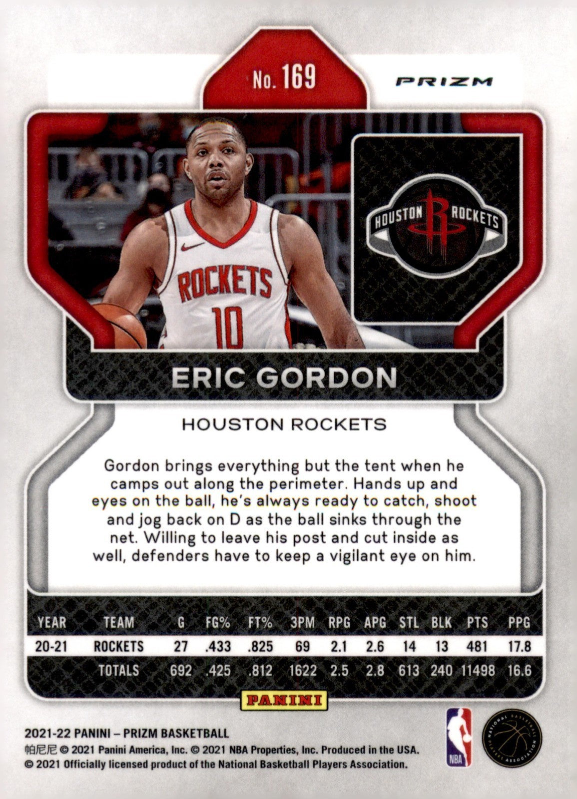2021-22 Panini Prizm - Eric Gordon #169 Red White & Blue Prizm