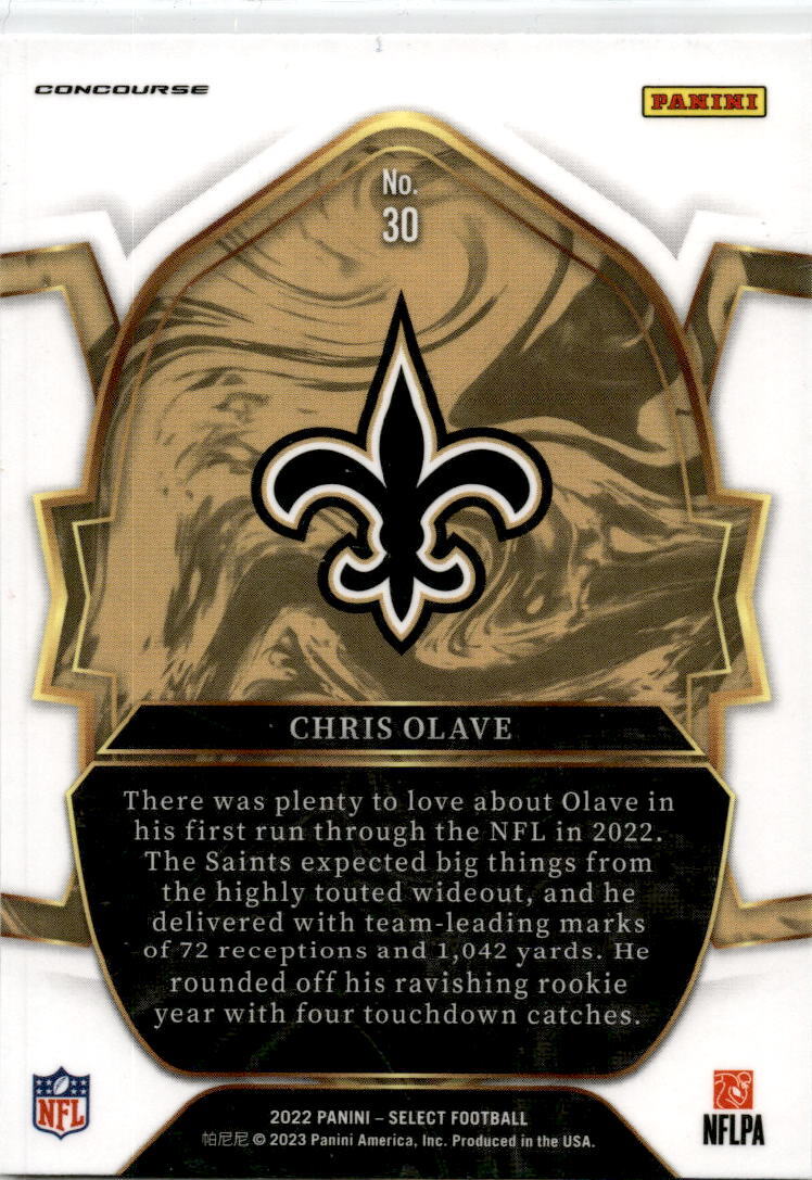 2022 Panini Select #30 Chris Olave Rookie New Orleans Saints