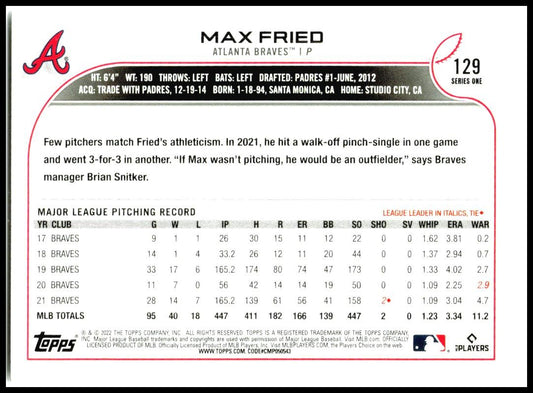 2022 Topps #129 Max Fried Atlanta Braves
