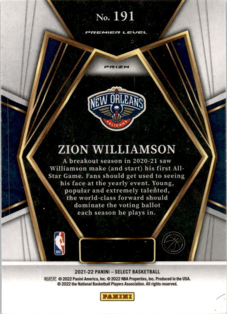 2021 Panini Select  Blue Shimmer Prizm #191 Zion Williamson New Orleans Pelicans