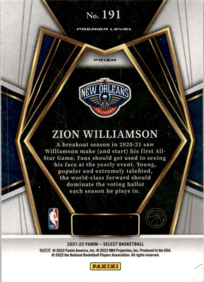 2021 Panini Select  Blue Shimmer Prizm #191 Zion Williamson New Orleans Pelicans