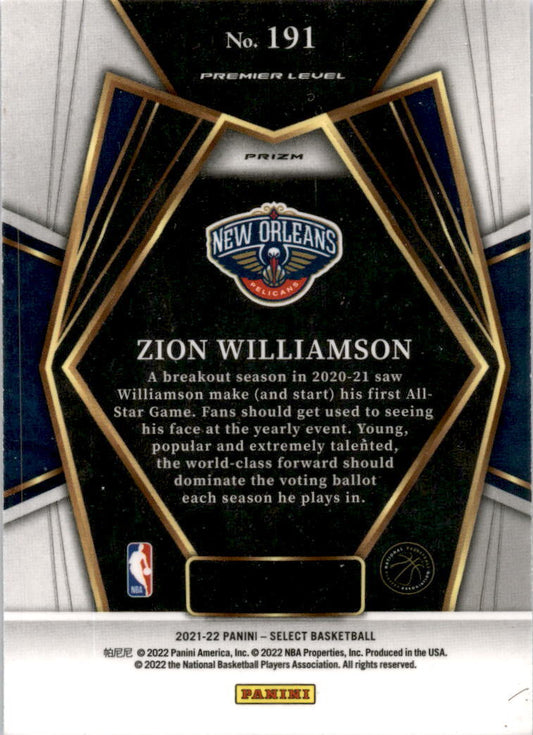 2021 Panini Select  Blue Shimmer Prizm #191 Zion Williamson New Orleans Pelicans