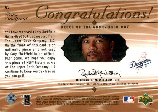 2001 SP Game Bat #GS Gary Sheffield Los Angeles Dodgers
