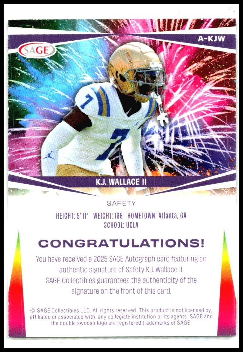 2025 SAGE HIT Autographs Red #A-KJW K.J. Wallace Auto UCLA Bruins