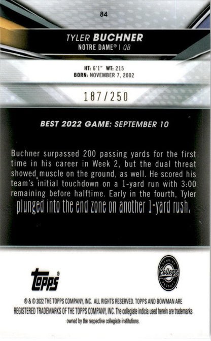 2022-23 Bowman's Best University Purple #84 Tyler Buchner  Fighting Irish /250