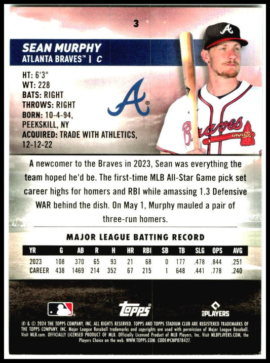 2024 Stadium Club #3 Sean Murphy Atlanta Braves
