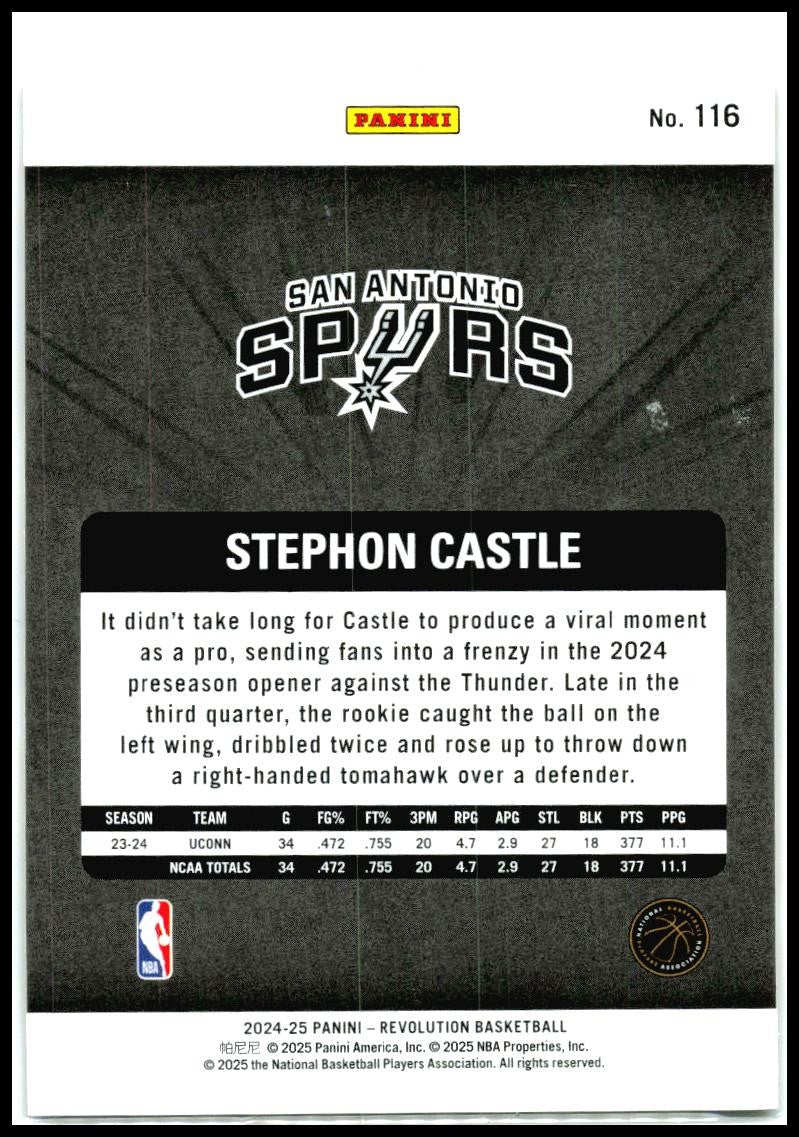 2024-25 Panini Revolution #116 Stephon Castle Rookie San Antonio Spurs