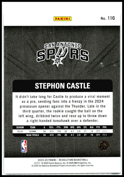 2024-25 Panini Revolution #116 Stephon Castle Rookie San Antonio Spurs