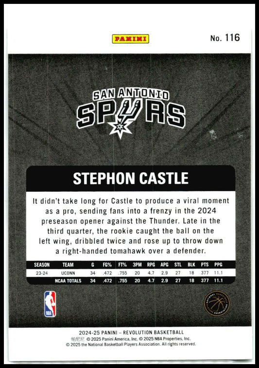 2024-25 Panini Revolution #116 Stephon Castle Rookie San Antonio Spurs
