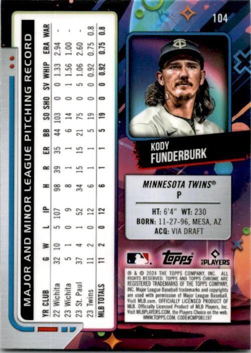 2024 Topps Chrome Cosmic #104 Kody Funderburk Rookie Minnesota Twins