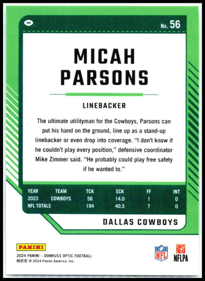 2024 Donruss Optic #56 Micah Parsons Dallas Cowboys