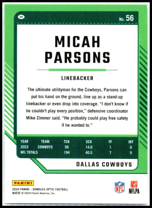 2024 Donruss Optic #56 Micah Parsons Dallas Cowboys