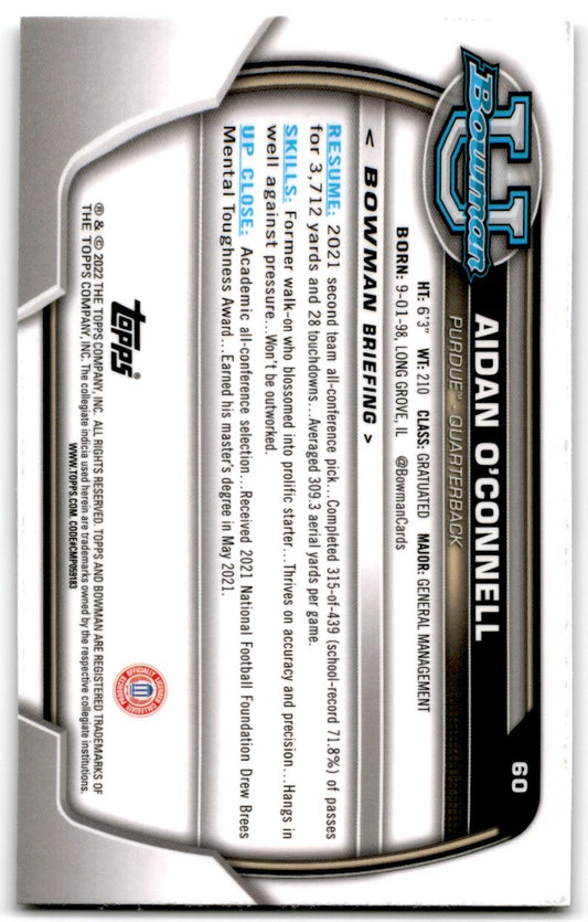 2022 Bowman University Chrome Aidan O'Connell Purdue Boilermakers #60