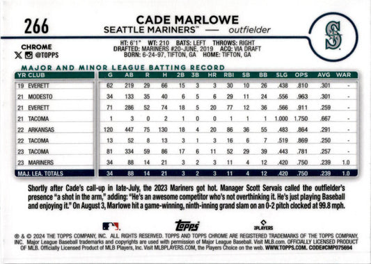 2024 Topps Chrome Xfractor #286 Cade Marlowe Seattle Mariners