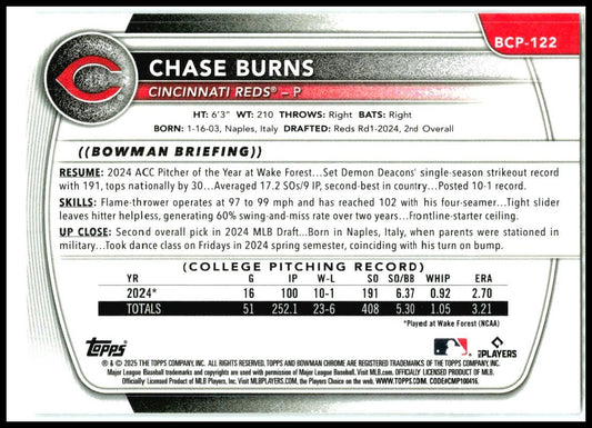 2025 Bowman Chrome Prospects X-Fractor #BCP-122 Chase Burns Cincinnati Reds