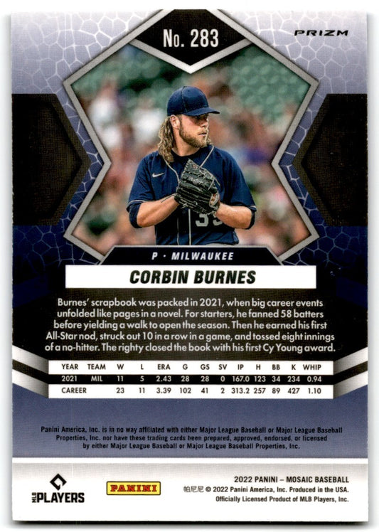2021 Mosaic Blue Prizm Corbin Burnes Milwaukee Brewers #283