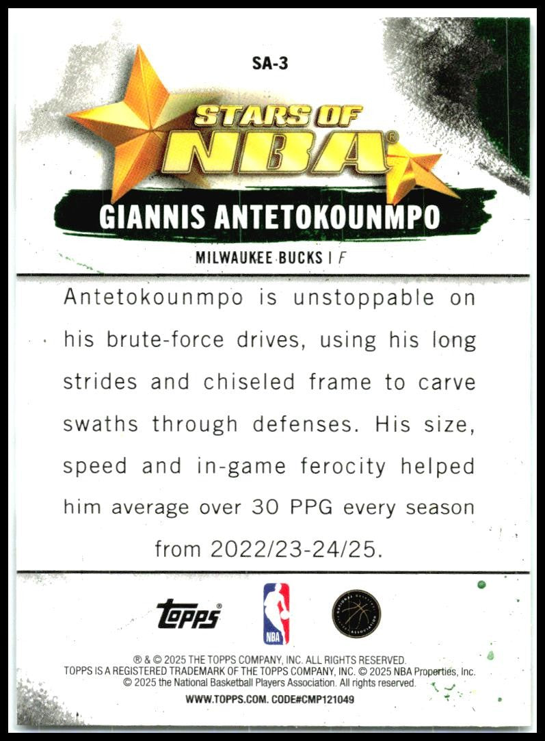 2025-26 Topps Stars of the NBA #SA-3 Giannis Antetokounmpo Milwaukee Bucks
