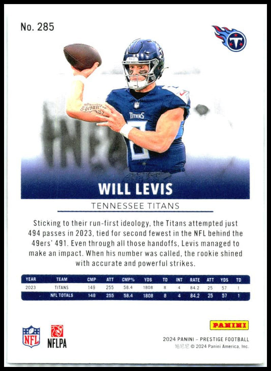 2024 Panini Prestige #285 Will Levis Tennessee Titans