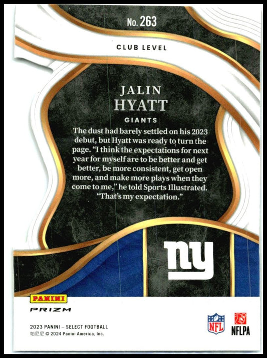 2023 Panini Select Black and Gold Prizms Die Cuts #263 Jalin Hyatt Rookie Giants