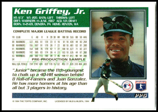 1994 Topps 1995 Topps Pre-Production Samples #PP6 Ken Griffey, Jr. Mariners